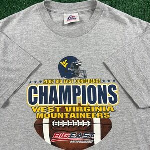 VTG WVU Mountaineers 2007 Big East Champions T-Shirt Men Large Gray Football Y2K